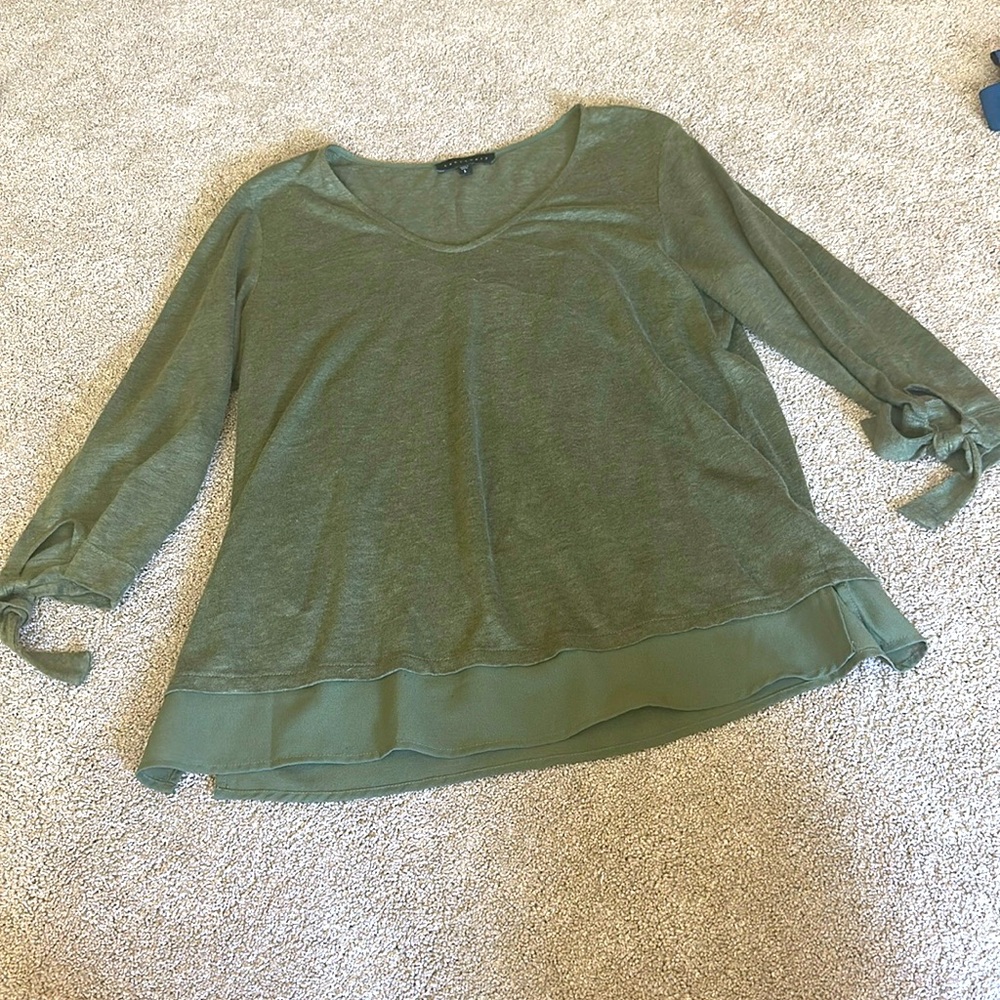 Army green blouse with tie sleeves